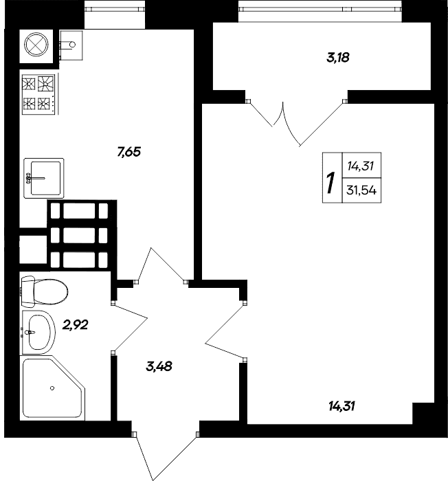 1-комн., 28.36 м²