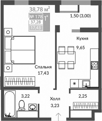 1-комн., 35.78 м²