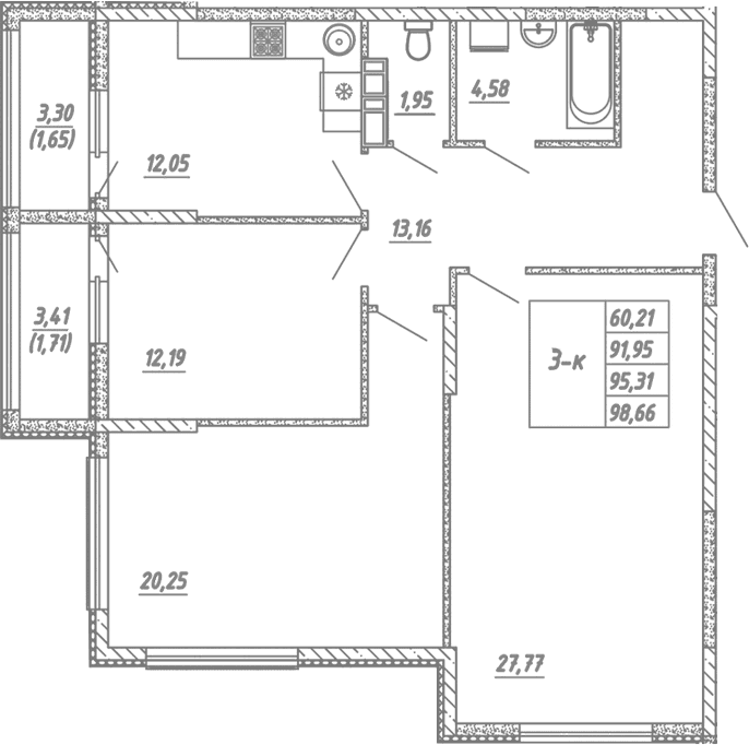 3-комн., 91.95 м²