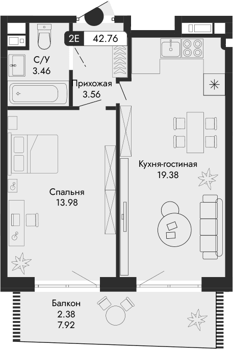 2-комн., 40.38 м²