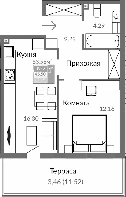 1-комн., 42.04 м²