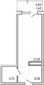 Студия, 34.6 м²