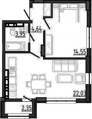 1-комн., 45.17 м²