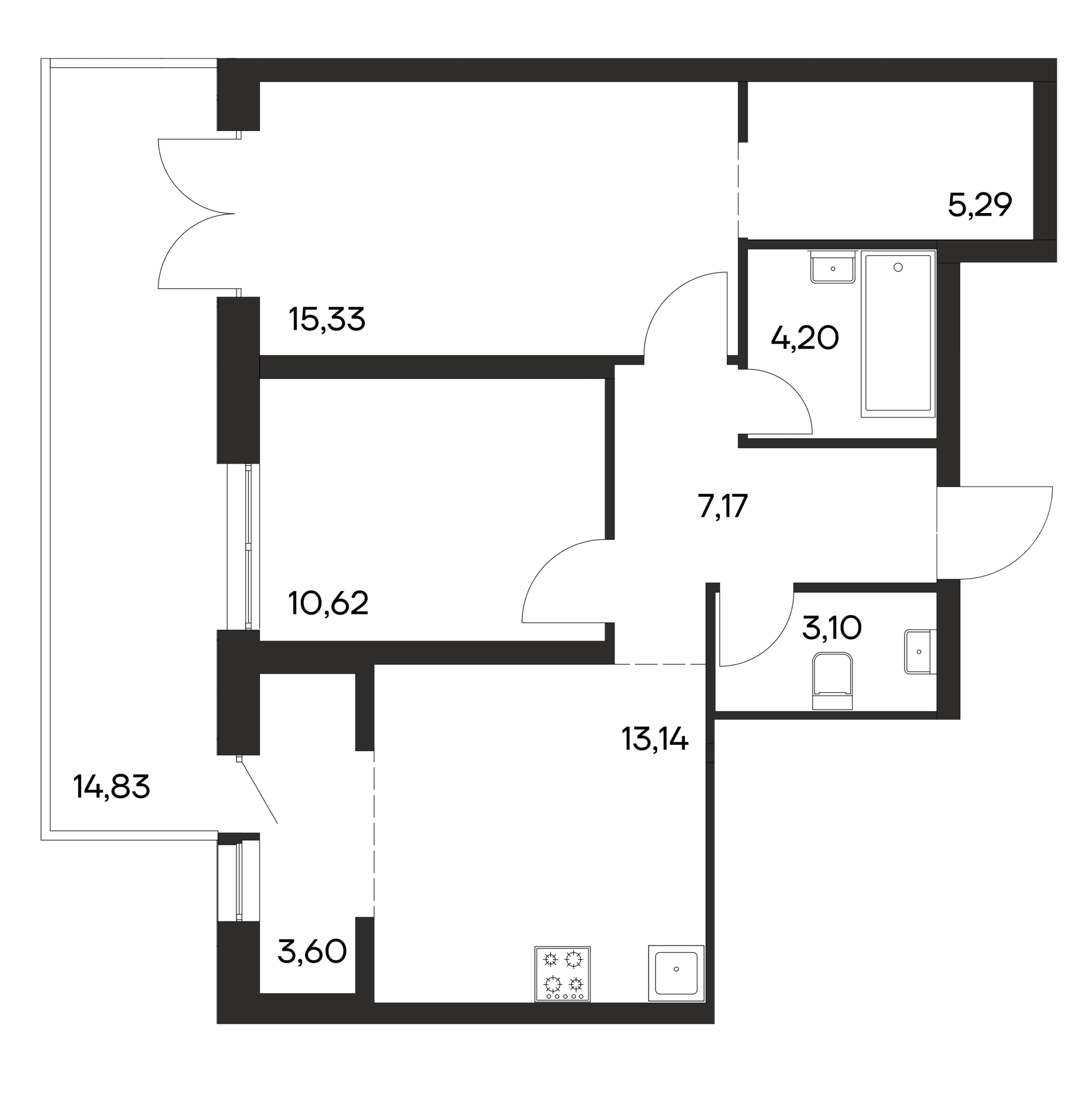 2-комн., 58.85 м²