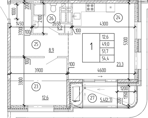 1-комн., 51.7 м²