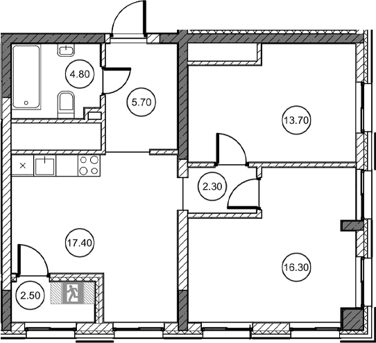2-комн., 60.75 м²