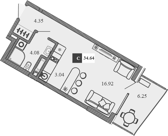 Студия, 28.39 м²
