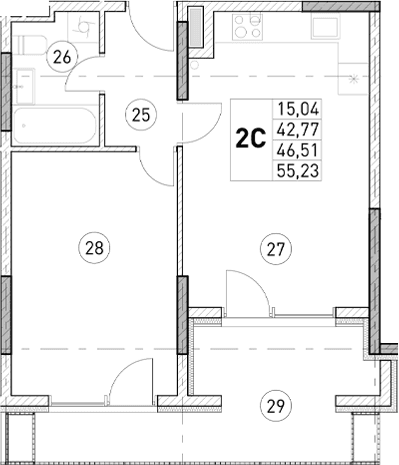1-комн., 42.77 м²
