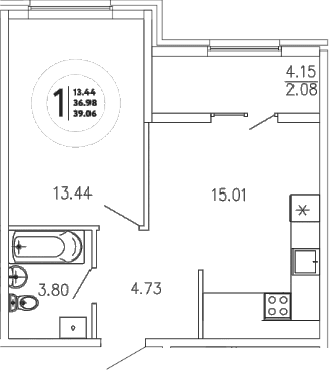 1-комн., 36.98 м²
