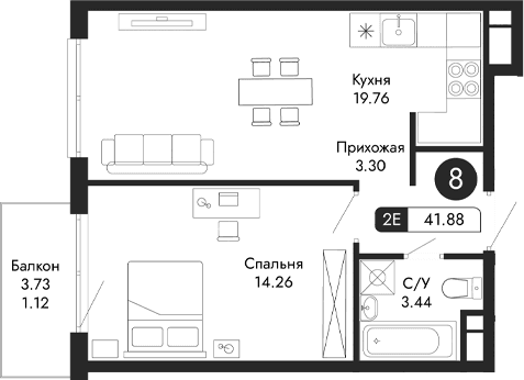2-комн., 40.76 м²