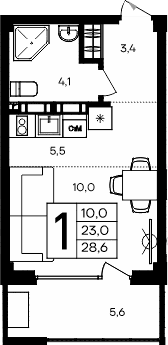 Студия, 23 м²