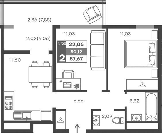 2-комн., 45.73 м²
