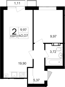 2-комн., 38.96 м²