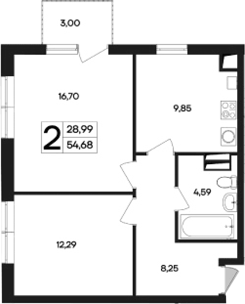 2-комн., 51.68 м²