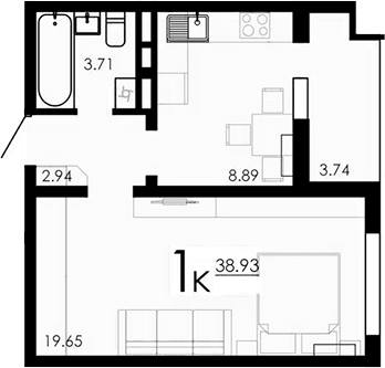 1-комн., 35.19 м²