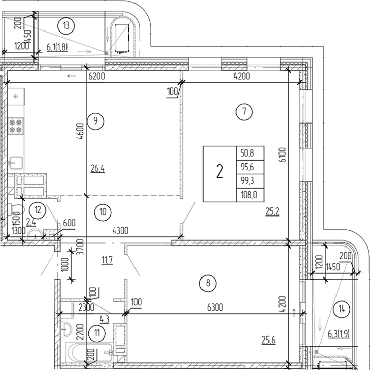 2-комн., 104.3 м²