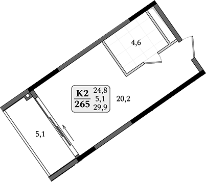 Студия, 24.8 м²