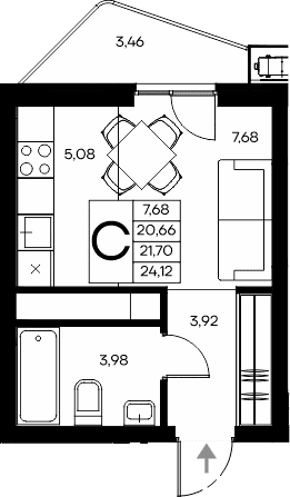 Студия, 20.66 м²