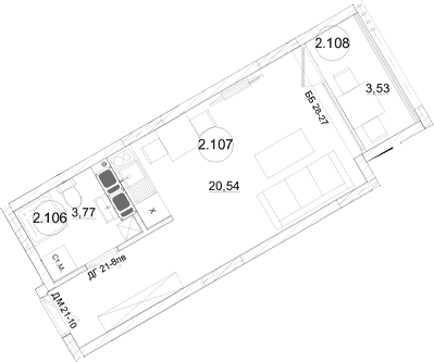 Студия, 24.31 м²