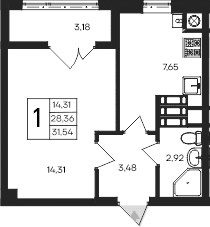 1-комн., 28.36 м²