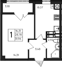1-комн., 28.78 м²