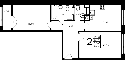 2-комн., 59.14 м²