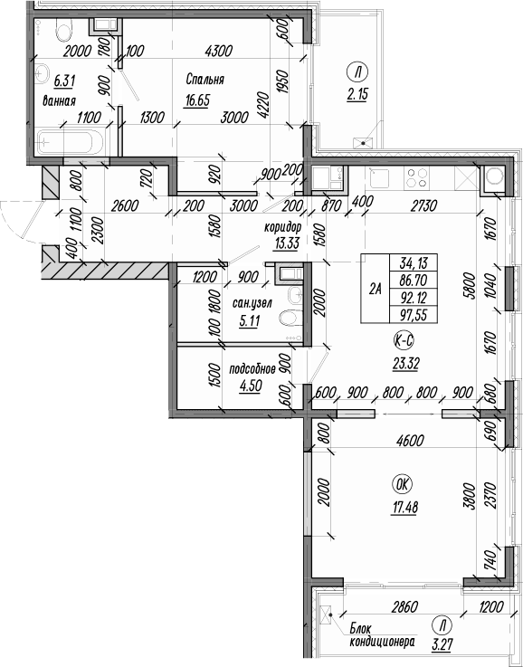 2-комн., 92.13 м²