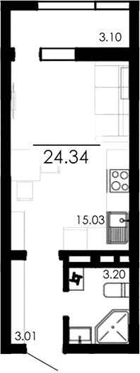 Студия, 21.24 м²