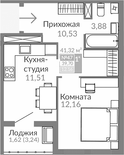 1-комн., 38.08 м²
