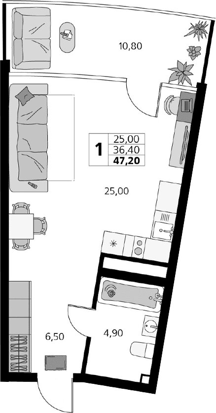 Студия, 36.4 м²