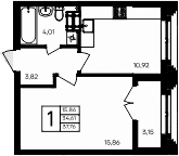 1-комн., 34.61 м²