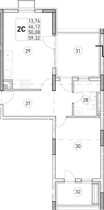 1-комн., 46.12 м²