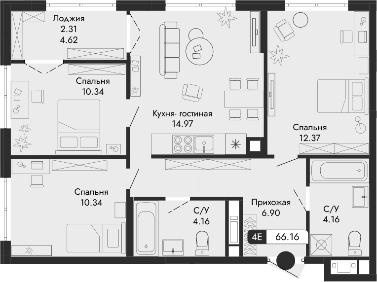 4-комн., 63.85 м²