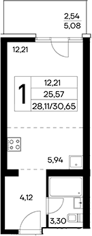 Студия, 28.11 м²