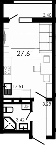 Студия, 24.21 м²