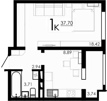 1-комн., 33.96 м²