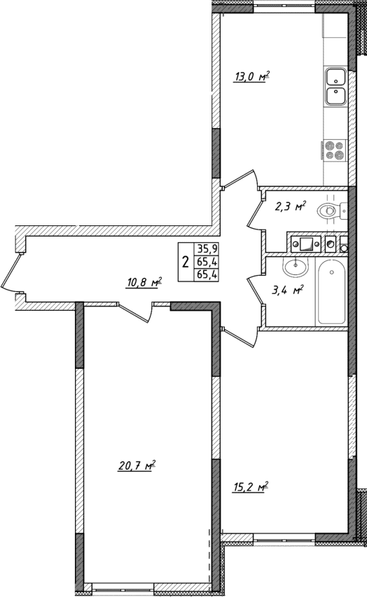2-комн., 65.4 м²