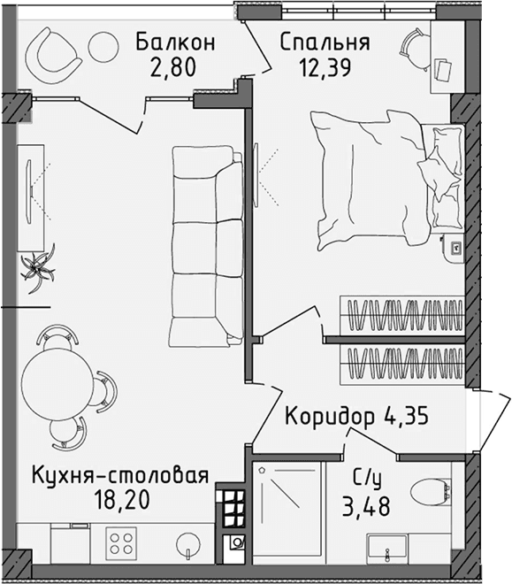 2-комн., 38.42 м²