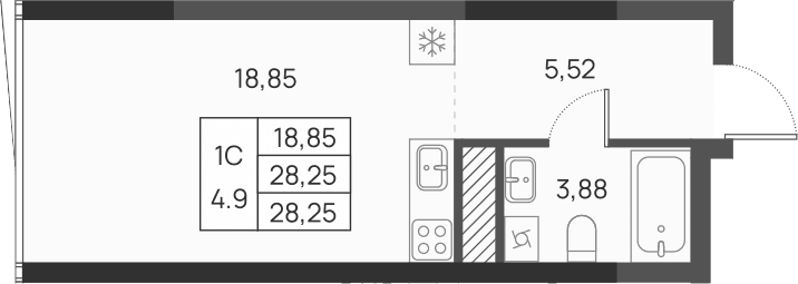 Студия, 28.25 м²