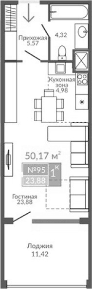 Студия, 38.75 м²