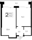 1-комн., 44.2 м²