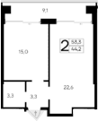 1-комн., 44.2 м²