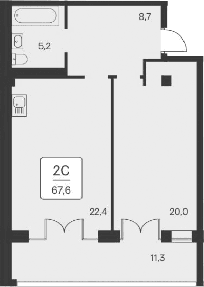 1-комн., 56.3 м²
