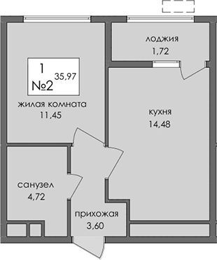 1-комн., 34.25 м²