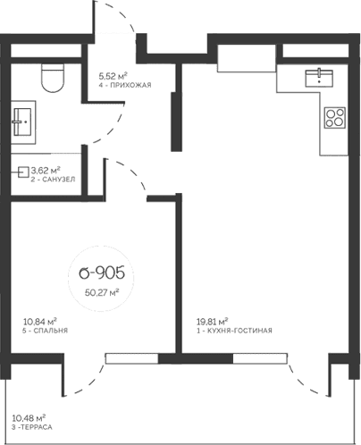 2-комн., 39.79 м²