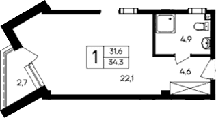 Студия, 31.6 м²