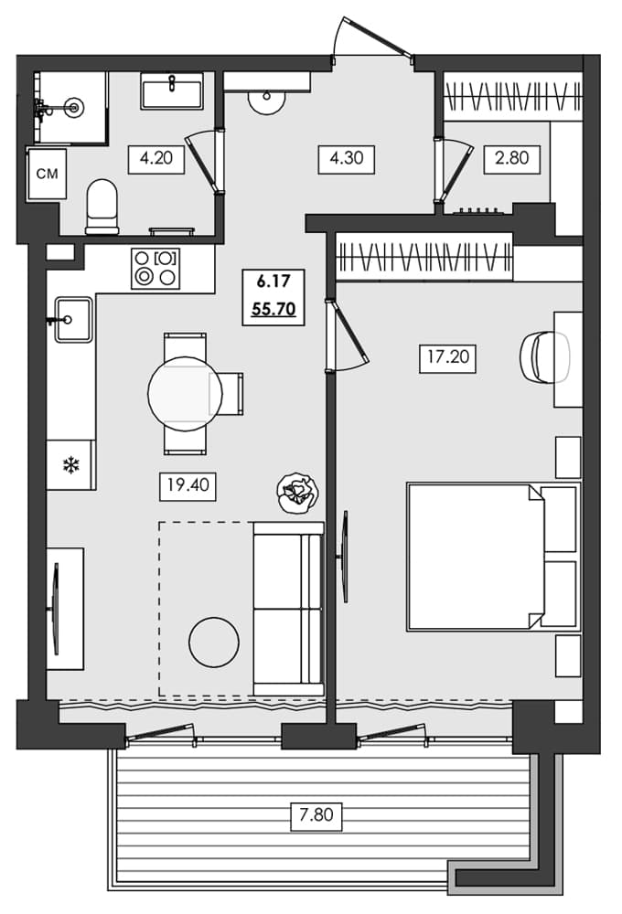 1-комн., 47.9 м²