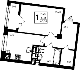 1-комн., 37.46 м²