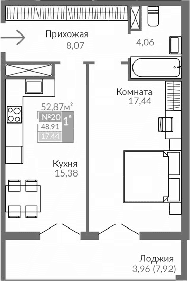 1-комн., 44.95 м²