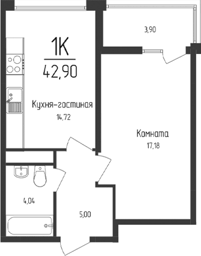 1-комн., 40.95 м²